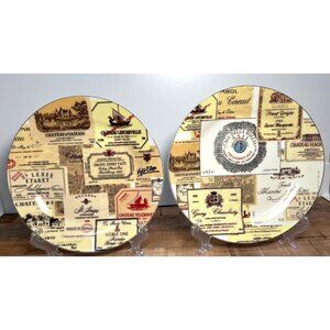 Vintage I. Godinger & Co. Wine Label Design Ceramic Plates Set Of 2